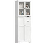 Meuble haut de rangement - HOMCOM - armoire avec portes vitrées et étagères réglables pour salle de bain, cuisine, salon - blanc