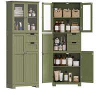 Meuble haut de rangement - HOMCOM - armoire avec portes vitrées et étagères réglables pour salle de bain, cuisine, salon - vert
