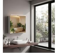 Meuble haut de salle de bain Murale, 3 Portes Miroir, avec Éclairage, Étagères Ajustables, 15 x 60 x 55 cm, Blanc