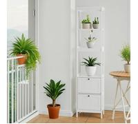 Meuble haut étroit, meuble de salle de bain, meuble autoportant avec 2 tiroirs et 3 étagères, 40L x 30L x 160H cm, blanc