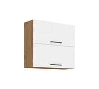 - meuble haut - mélaminé chene lancelot et blanc brillant - 80 cm - 2 portes basculantes