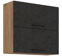 Meuble haut ROCK - Mélaminé décor chêne lancelot et gris matera - 2 portes - L80 x H72 cm