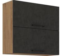 Meuble haut ROCK - Mélaminé décor chene lancelot et gris matera - 2 portes - L80 x H72 cm