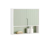 SoBuy BZR140-GR Armoire Murale, Placard de Rangement, Meuble de Rangement Suspendu Salle de Bain, 2 Portes, Étagère Réglable et Étagère Ouverte Blanc