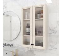 Meuble Haut Salle de Bain Rangement Matériau en Alliage D'aluminium avec Porte en Verre Cannelé, Étanche et Résistant à la Rouille Meuble Mural WC, Minimaliste Moderne(Warm White,50 * 80cm)