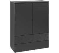 Meuble haut Villeroy & Boch Antao L47100PD avec éclairage, 2 portes, 814 x 1039 x 356 mm, façade texturée, laque noire mate / laque noire mate