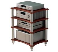 Meuble Hi-FI 4 Niveaux pour Amplificateur, Récepteur Et Platine Vinyle Support Robuste pour Enceintes avec Pointes Meuble Rangement Composants AV Console Multimédia Home Cinéma(Brown)