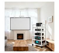 Meuble Hi-FI À 5 Niveaux De 100 Cm De Haut for Équipement Stéréo, Centre De Divertissement TV d'angle Mobile, Tour De Rangement for Composants AV, Étagère Audio-vidéo(White1)