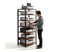 Meuble Hi-Fi à 7 niveaux, Support mobile for équipement audio | Meuble audiovisuel à étagères réglables avec roulettes verrouillables, Meuble de rangement for home cinéma