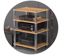 Meuble Hi-FI avec Support pour Amplificateur Équipement Audio-vidéo Home Cinéma Étagère À 2/3/4 Niveaux avec Pointes Découplage pour Récepteur Platine Vinyle Et Enceintes(Wood,60 * 48 * 81cm(4Tier))