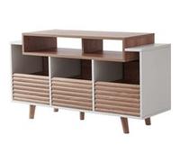 NorStone Meuble Platine vinyle OSLO 1200 - Rangement vinyle - Electroniques Hifi - 3 tiroirs de rangement - Finition Blanc/Chê,e clair - 120 x 64,3 x 40 cm