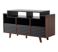 NorStone Meuble Platine vinyle OSLO 1200 - Rangement vinyle - Electroniques Hifi - 3 tiroirs de rangement - Finition Noir/Noyer - 120 x 64,3 x 40 cm