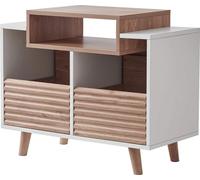 NorStone Meuble Platine vinyle OSLO 800- Rangement vinyle - Electroniques Hifi - 2 tiroirs de rangement - Finition Blanc/Chêne clair - 80 x 64 x 40 cm