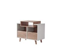 NorStone Meuble Platine vinyle OSLO 800- Rangement vinyle - Electroniques Hifi - 2 tiroirs de rangement - Finition Blanc/Chêne clair - 80 x 64 x 40 cm
