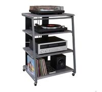 Meuble hi-fi Relaxdays, 4 niveaux, pour platine vinyle, chaîne stéréo, métal & MDF, HxLxP:78x61x52 cm, multimédia, gris