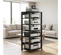 Meuble HiFi À 7 Niveaux, Support Multimédia AV avec roulettes, Petit Meuble Rangement en Bois,Supports Stéréo, Meuble Imprimante,pour Salon,Salle De Jeux,Bureau(Noir)