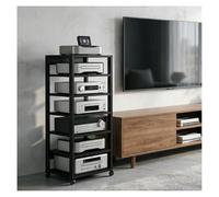 Meuble HiFi, Étagère HiFi avec Support Audio 7 Niveaux en Bois pour Tourne Disque Lecteur DVD Multifonctionnel Hauteur réglable(Noir)