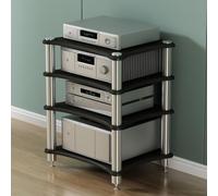 Meuble HiFi Support Audio Multi-Tier, Etagere AV Media Stand pour Ampli | Meuble Audio Mousse Spikes d Isolation Metalliques pour Platine Vinyle & Lecteur CD Tower(Black,4-Tier)