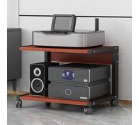 Meuble HiFi,Support d’Imprimante à 2 Niveaux,Meuble Stéréo Mobile en Bois et Acier,Meuble Multimédia Audio-vidéo avec roulettes,Armoire de Composants,Support Amplificateurs et Médias(Teak,50x40x40cm)