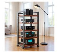 Meuble HiFi Support Robuste for Enceintes avec roulettes, Console multimédia for Home cinéma, étagère de Rangement for amplificateur et Lecteur CD, Compatible avec récepteur AV.(Brown)