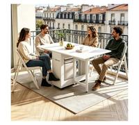 Meuble HiFi Table Salle à Manger, Table Pliante Interieur, Roues et 4 chaises, Table Pliante Cuisine rectangulaire Extensible pour Cuisine Salle à Manger Salon(White)