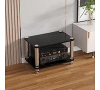 Meuble HiFi Verre Trempé Support Audio Stéréo AV Cabinet Média Rangement | Support Média Modulaire avec Pointes Découplage Anti Vibration pour Platine Vinyle Ampli(Black,2-Tier)