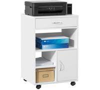 Meuble Imprimante SoBuy à Roulettes avec Tiroir et Porte, Support Bureau avec Compartiments de Rangement, Blanc, 50x40x75cm