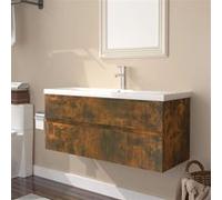 Meuble lavabo avec bassin intégré Chêne fumé Bois d ingénierie chêne G