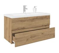 Meuble-lavabo avec vasque intégrée - JILI'S - Chêne artisanal - 90x38,5x45 cm - Vasque blanche en céramique