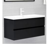 Meuble-lavabo avec vasque intégrée - JILI'S - Noir - Bois d'ingénierie - 90x38,5x45 cm - Vasque en céramique - Blanc