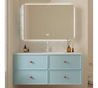 Meuble-Lavabo Bleu Moderne avec Vasque en Pierre sans Joint, Meuble en Chêne Massif et Lavabo Contemporain pour Une Décoration de Salle de Bain élégante