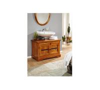 Meuble lavabo - Bois massif d'acacia laqué (Miel) - Style colonial - OXFORD #01005