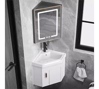 Meuble-lavabo d'angle Bianco 43 cm avec lavabo et Miroir LED, Meuble-lavabo Mural pour Petits espaces, Ensemble de Meubles-lavabos compacts pour espaces restreints