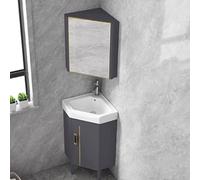 Meuble lavabo d'angle en céramique avec robinet et drainage, petit évier peu encombrant pour salles de bains, gris, 48 cm, idéal pour les espaces compacts