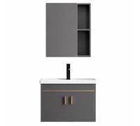 Meuble-lavabo de salle de bain suspendu avec vasque et armoire miroir | Meuble de rangement suspendu à 2 portes avec étagères ouvertes, ensemble de meubles de salle de bain moderne