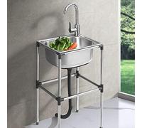 Meuble-lavabo, évier utilitaire en acier inoxydable, évier de buanderie à 1 compartiment, évier de cuisine professionnel avec robinet, bassin multifonction, pour garage, robinet eau chaude/eau froide