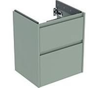 Meuble-lavabo Geberit Renova Plan 504025IK1, 2 tiroirs, structure/façade vert sauge, finition laquée satinée, largeur 50,4 cm