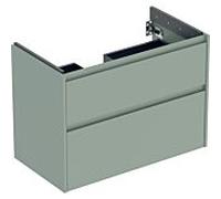 Meuble-lavabo Geberit Renova Plan 504031IK1, 2 tiroirs, structure/façade vert sauge, finition laquée satinée, largeur 84,6 cm