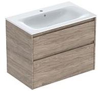 Geberit Ensemble lavabo Renova Plan bord étroit 2 tiroirs 80x62,1x48 cm Blanc/Noyer