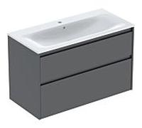 Geberit Renova Plan Ensemble lavabo pour meuble bord étroit, avec meuble sous lavabo, 2 tiroirs, 100x62,1x48cm, 504041JK8, Couleur: Lavabo: blanc/KeraTect, façade/carcasse: lava/laqué satiné - CM