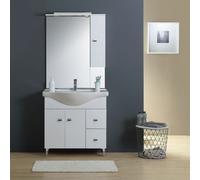 Meuble-Lavabo Salle De Bains 86 Cm, Miroir-Armoire Couleur Blanc