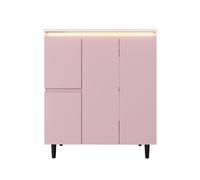 Meuble-lavabo sur pied entièrement laqué éclairage LED à détection de mouvement vasque intégrée pieds hauts 76× 47× 89 cm rose