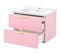 Meuble lavabo suspendu 1 vasque avec 2 tiroirs meuble salle de bain en rose vasque en céramique gain de place