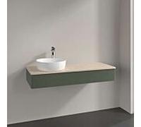 Meuble-lavabo Villeroy & Boch Antao L11113HL avec éclairage, 1 tiroir, 1200 x 190 x 500 mm, façade texturée, laque mate Vert Feuille / Botticino