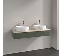 Meuble-lavabo Villeroy & Boch Antao L13153HL avec éclairage, 1 tiroir, 1200 x 190 x 500 mm, façade texturée, laque mate Vert Feuille / Botticino