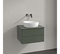 Meuble-lavabo Villeroy & Boch Antao L18150HL avec éclairage, 2 tiroirs, 600 x 360 x 500 mm, façade texturée, laque mate Vert Feuille / Laque mate Vert Feuille