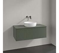 Meuble-lavabo Villeroy & Boch Antao L31110HL avec éclairage, 1 tiroir, 1000 x 360 x 500 mm, façade texturée, laque mate Vert Feuille / Laque mate Vert Feuille