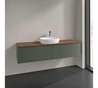 Meuble-lavabo Villeroy & Boch Antao L36112HL avec éclairage, 2 tiroirs, 1600 x 360 x 500 mm, façade texturée, laque mate Vert Feuille / Noyer Chaud