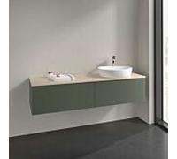 Meuble-lavabo Villeroy & Boch Antao L38113HL avec éclairage, 2 tiroirs, 1600 x 360 x 500 mm, façade texturée, laque mate Vert Feuille / Botticino