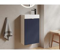 Meuble lave main strié avec porte réversible bleu et blanc - H60 x L40 x P22 - VAHIRA